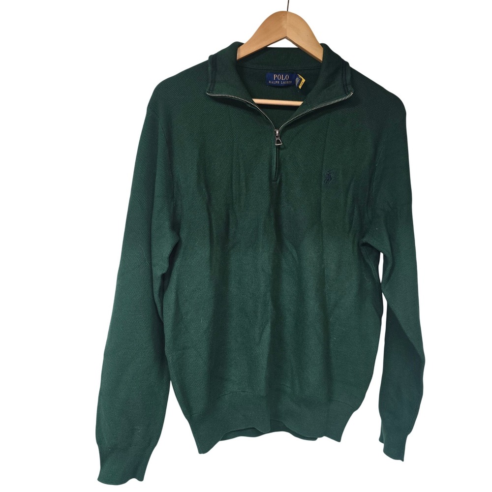 Polo Ralph Lauren Classics Quarter Zip Sweater Mens M Green Cotton Preppy NWT